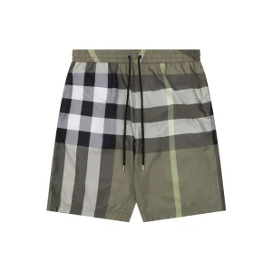 Burberry Large Check Mesh-Lined Nylon Shorts Green Front view