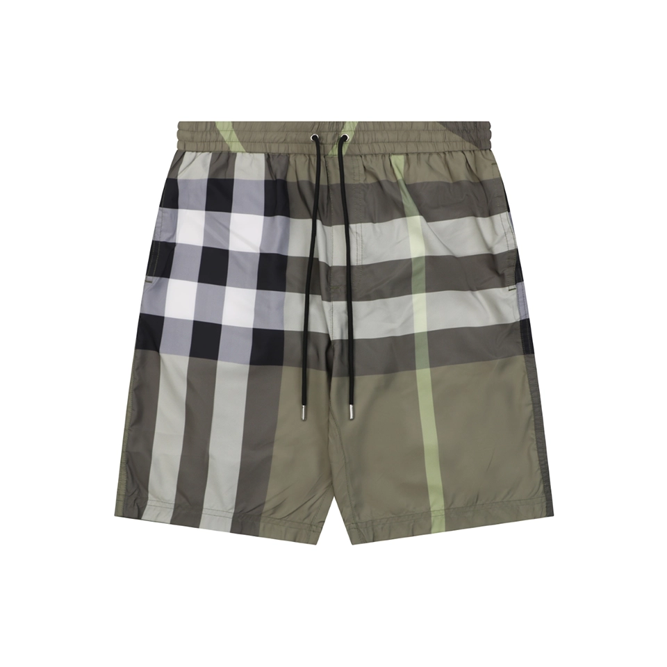 Burberry Large Check Mesh-Lined Nylon Shorts Green Front view