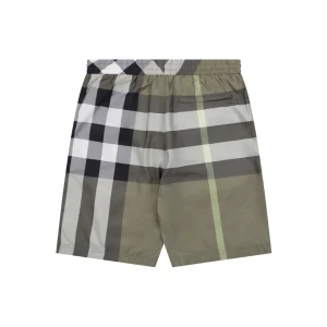 Burberry Large Check Mesh-Lined Nylon Shorts Green Back view