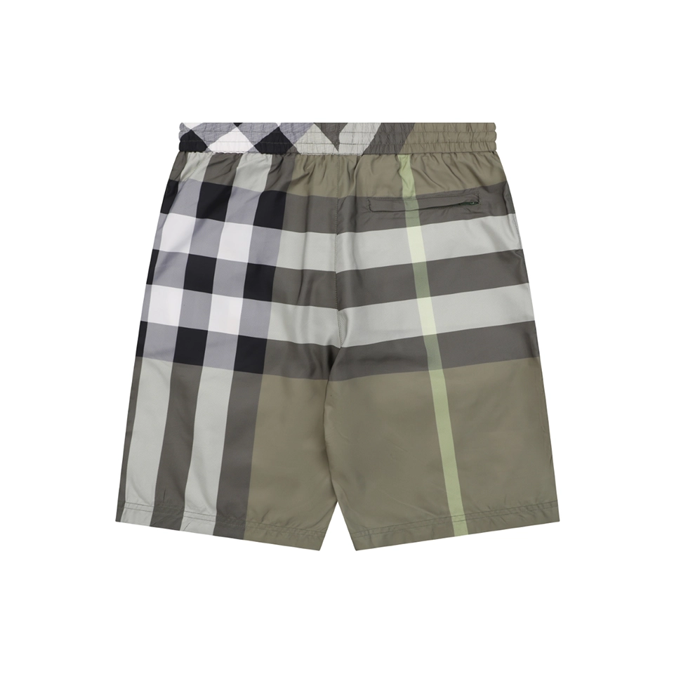 Burberry Large Check Mesh-Lined Nylon Shorts Green Back view