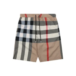 Burberry Large Check Mesh-Lined Nylon Shorts Brown Front view
