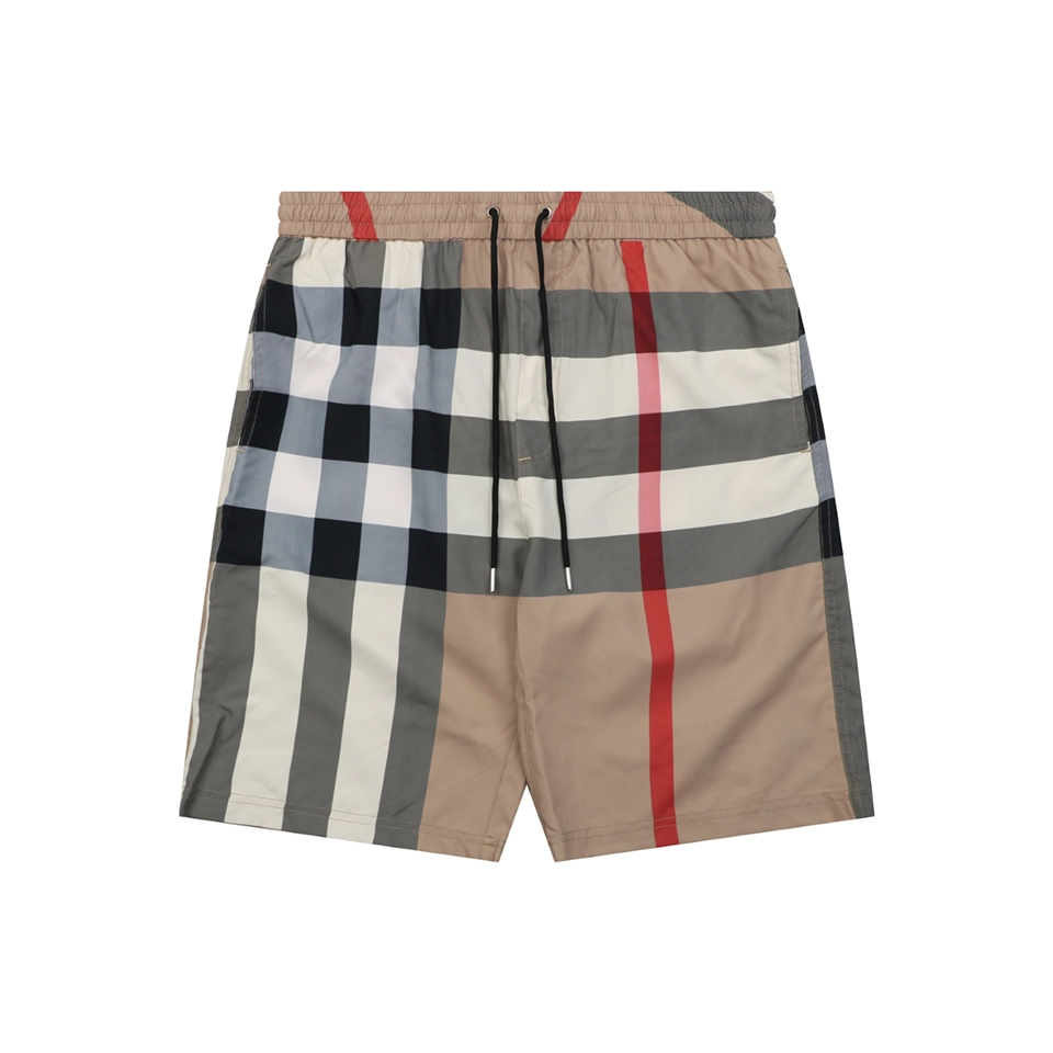 Burberry Large Check Mesh-Lined Nylon Shorts Brown Front view