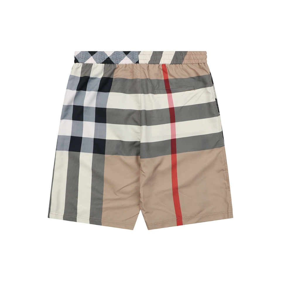 Burberry Large Check Mesh-Lined Nylon Shorts Brown Back view