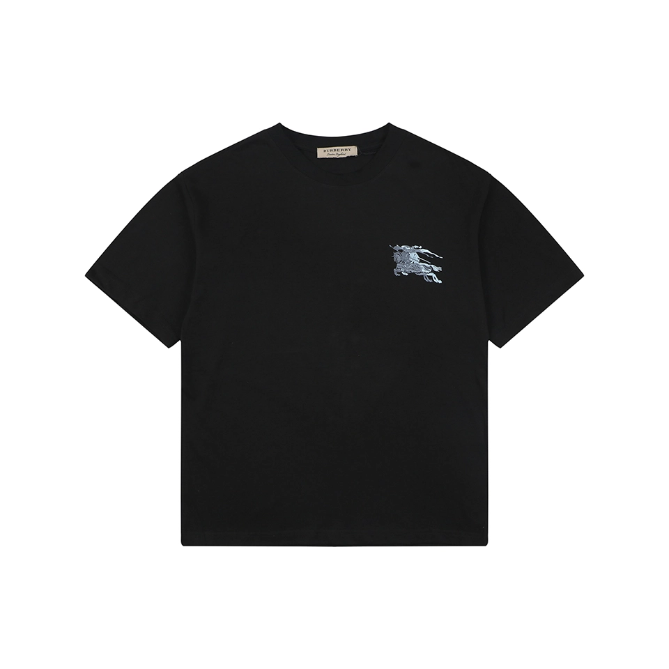 Burberry Overlapping Equestrian Knight Embroidered T-Shirt Black Front view