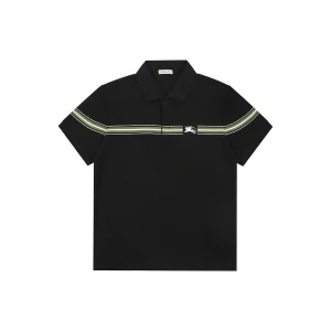 Burberry Stripe Knight Embroidered Polo T-Shirt Black Front view