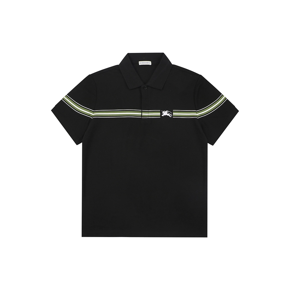 Burberry Stripe Knight Embroidered Polo T-Shirt Black Front view