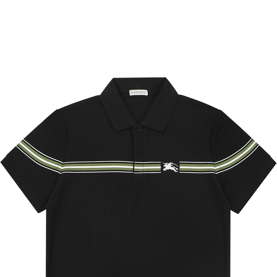 Burberry Stripe Knight Embroidered Polo T-Shirt Black