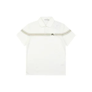 Burberry Stripe Knight Embroidered Polo T-Shirt White Front view
