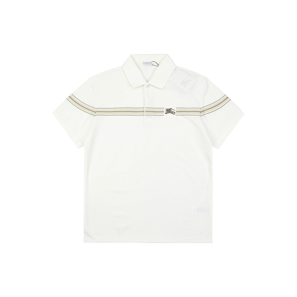Burberry Stripe Knight Embroidered Polo T-Shirt White Front view