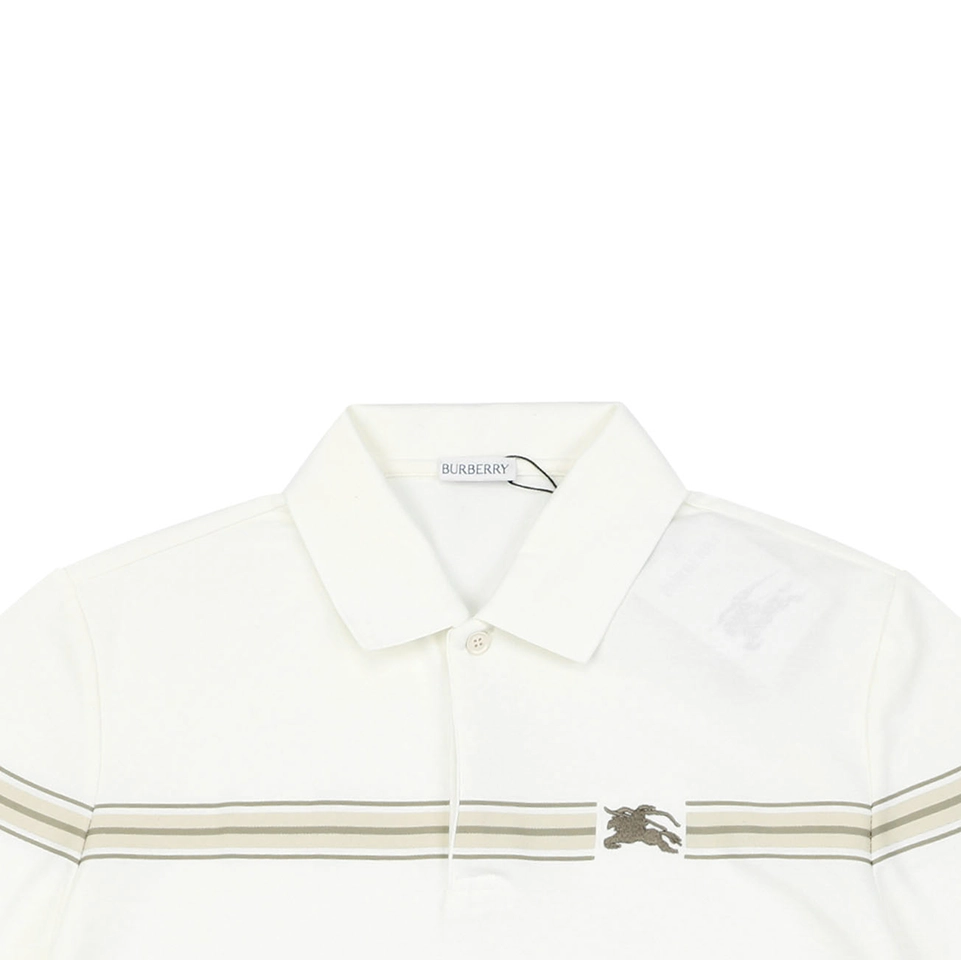 Burberry Stripe Knight Embroidered Polo T-Shirt White