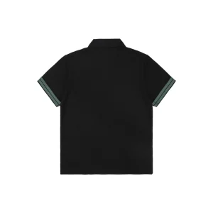 Burberry Striped Cuff Equestrian Logo Polo T-Shirt Black Back view