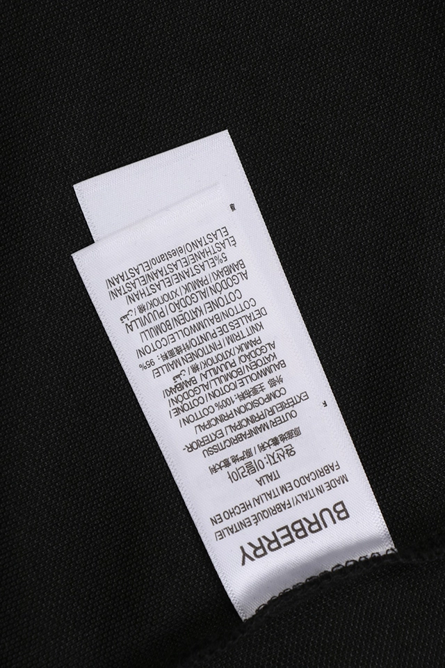 Burberry Striped Cuff Equestrian Logo Polo T-Shirt Black Wash label