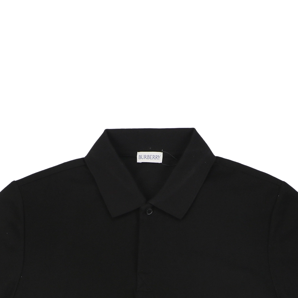 Burberry Striped Cuff Equestrian Logo Polo T-Shirt Black