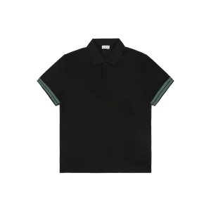 Burberry Striped Cuff Equestrian Logo Polo T-Shirt Black Front view
