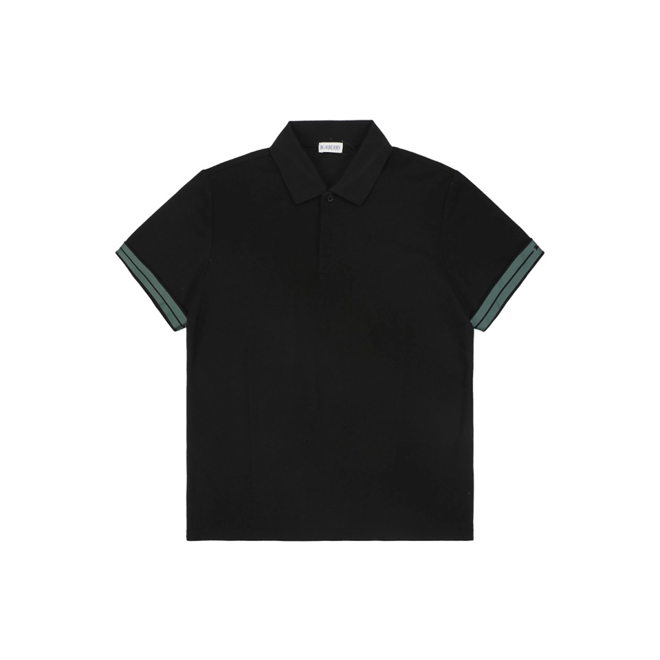 Burberry Striped Cuff Equestrian Logo Polo T-Shirt Black Front view