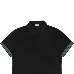 Burberry Striped Cuff Equestrian Logo Polo T-Shirt Black