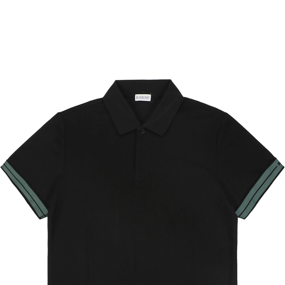 Burberry Striped Cuff Equestrian Logo Polo T-Shirt Black