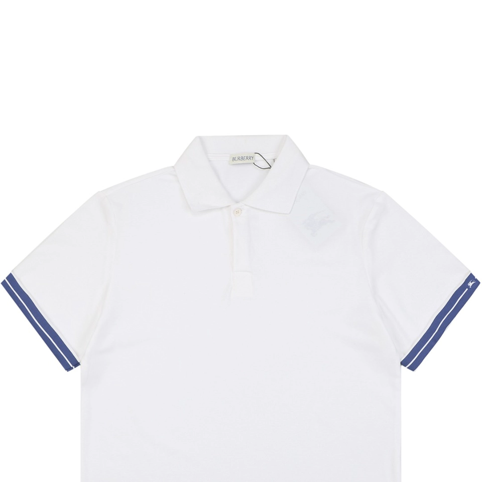 Burberry Striped Cuff Equestrian Logo Polo T-Shirt White
