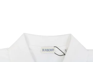Burberry Striped Cuff Equestrian Logo Polo T-Shirt White Collar