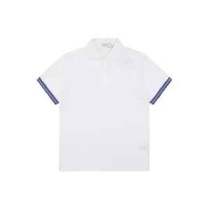 Burberry Striped Cuff Equestrian Logo Polo T-Shirt White Front view