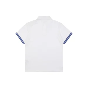 Burberry Striped Cuff Equestrian Logo Polo T-Shirt White Back view