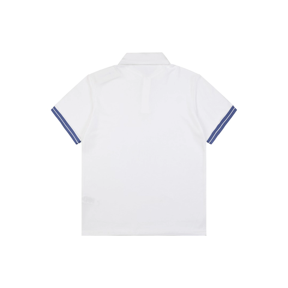 Burberry Striped Cuff Equestrian Logo Polo T-Shirt White Back view