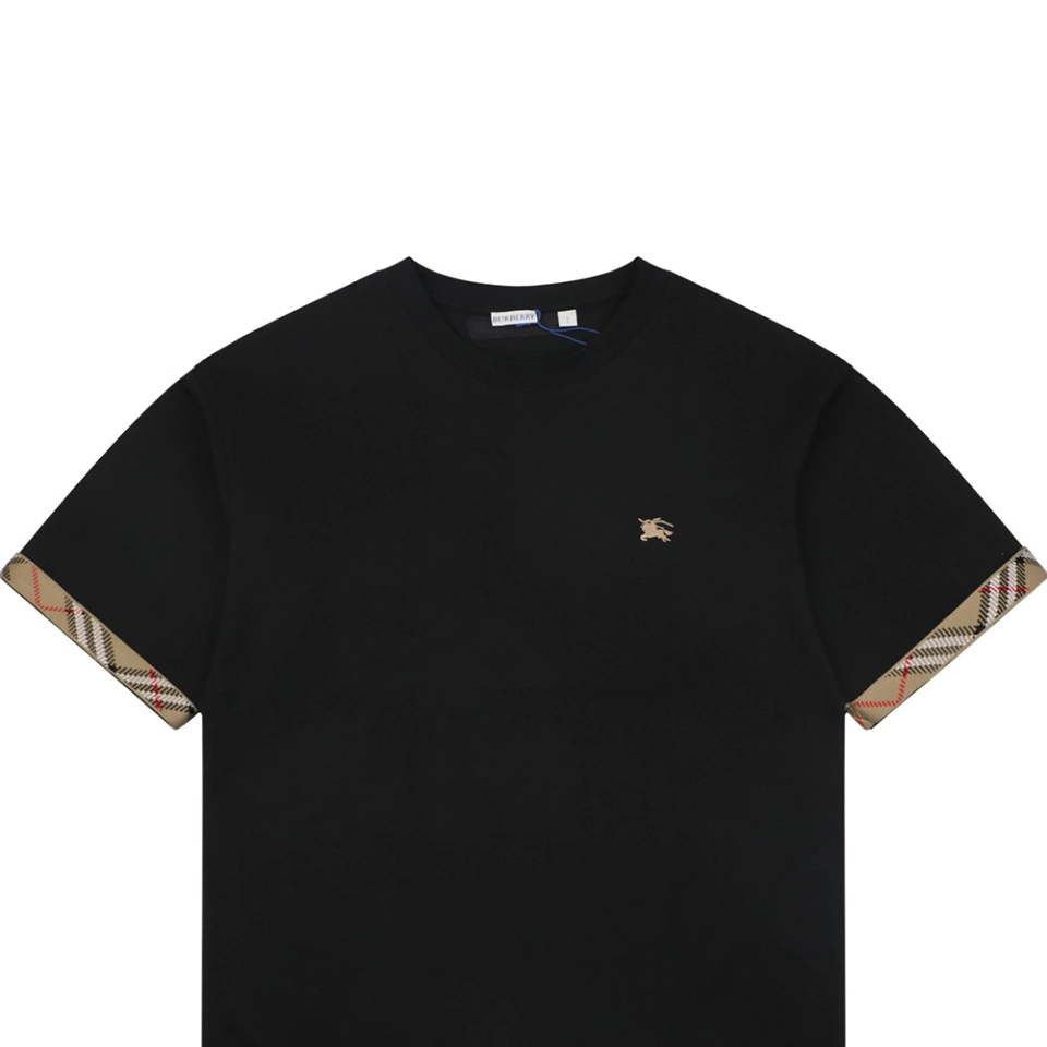 Burberry Vintage Check Trim Equestrian Knight T-Shirt Black