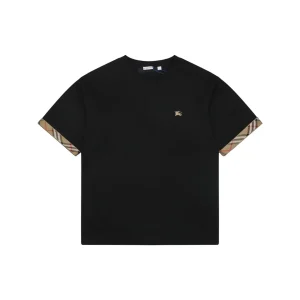 Burberry Vintage Check Trim Equestrian Knight T-Shirt Black Front view