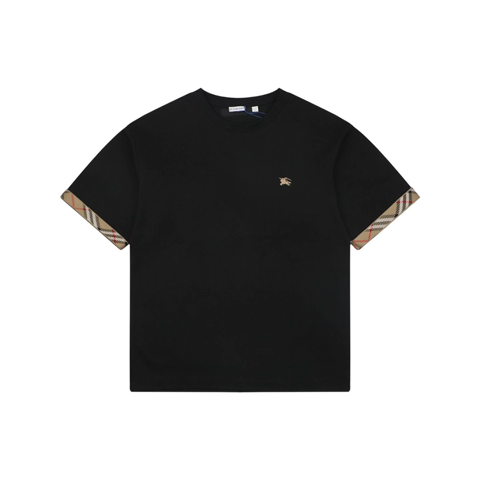 Burberry Vintage Check Trim Equestrian Knight T-Shirt Black Front view