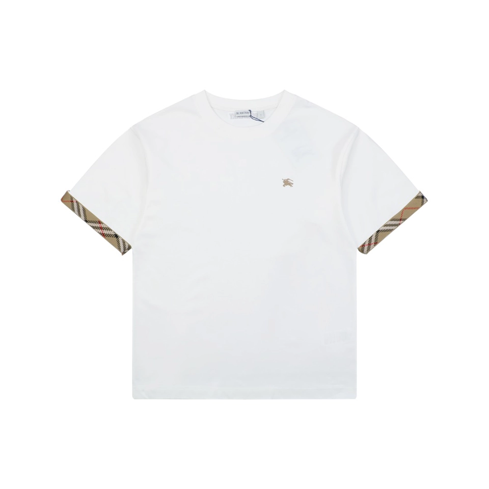 Burberry Vintage Check Trim Equestrian Knight T-Shirt White Front view