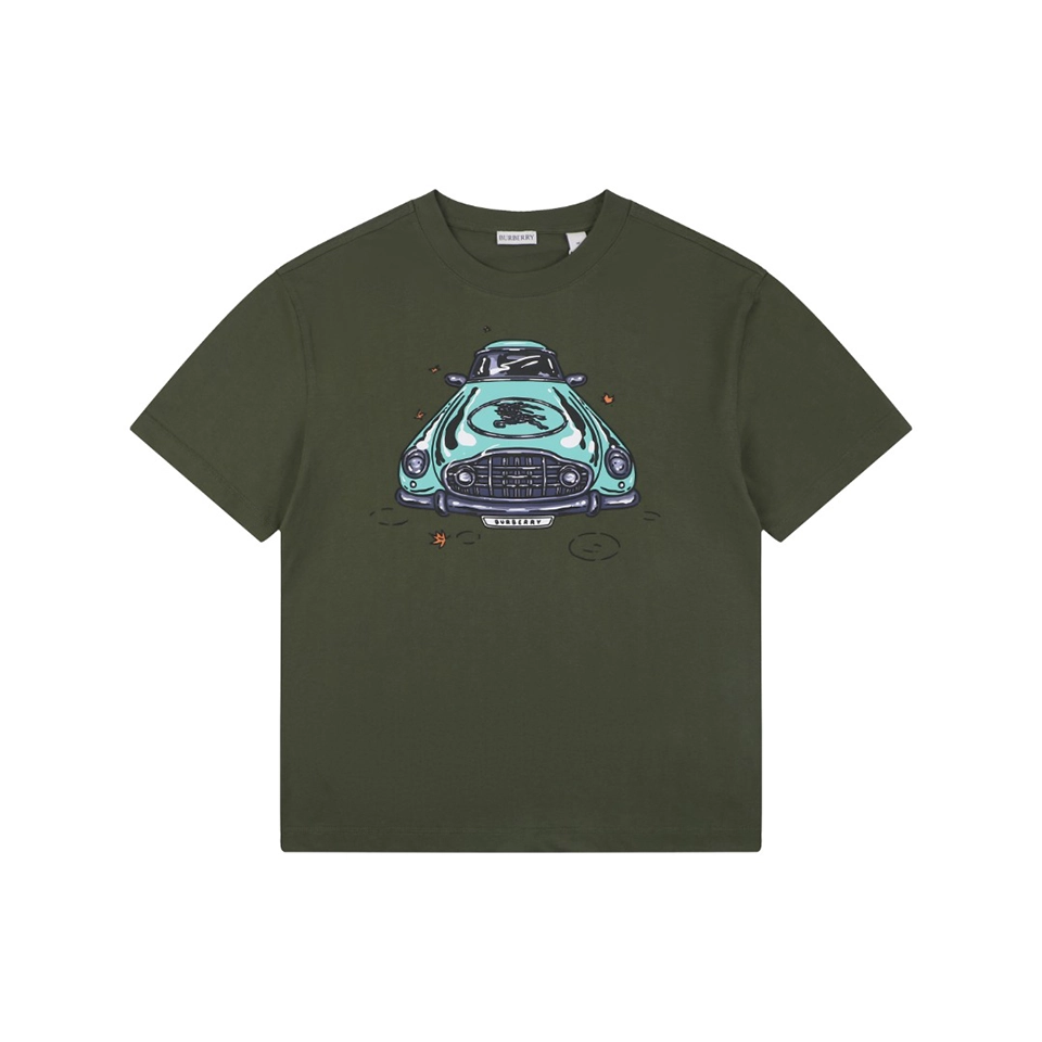 Burberry Vintage Classic Car Print T-Shirt Green Front view