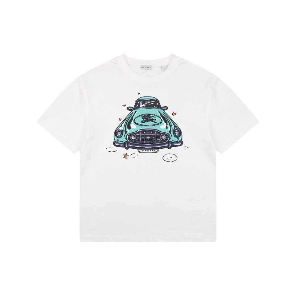 Burberry Vintage Classic Car Print T-Shirt White Front view