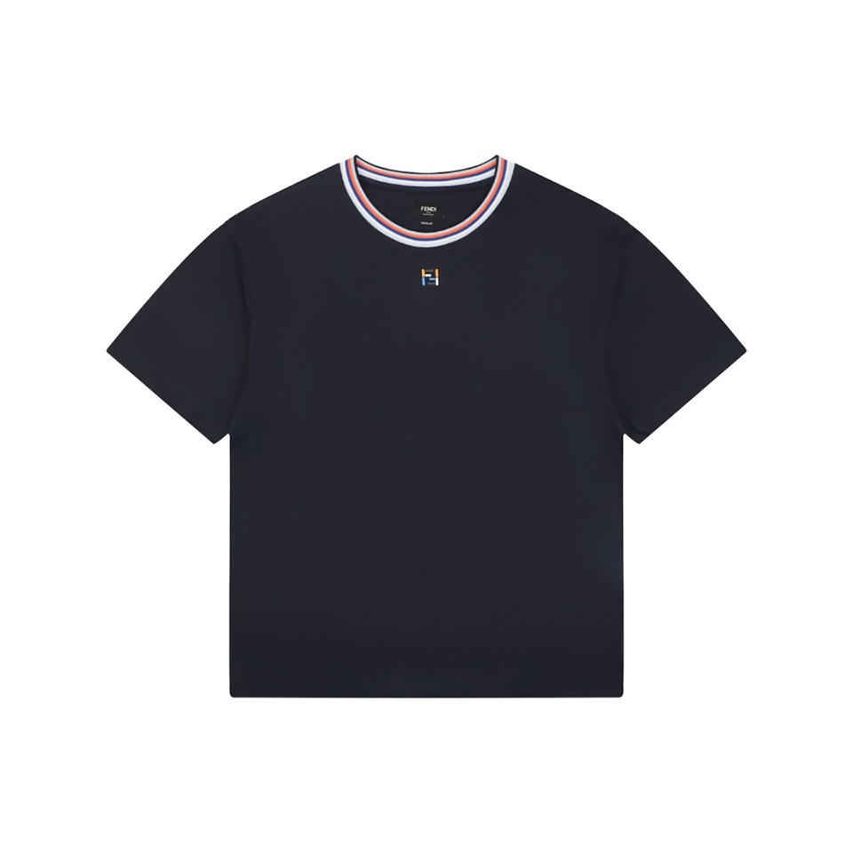 Fendi Contrast Collar FF Embroidered T-Shirt Front view