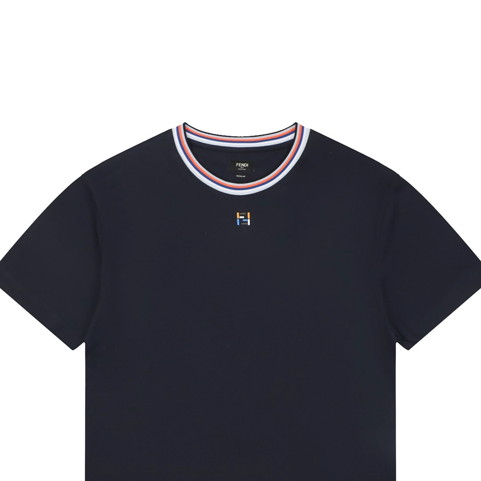 Fendi Contrast Collar FF Embroidered T-Shirt