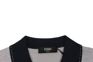 Fendi Contrast Placket Knitted T-Shirt Collar