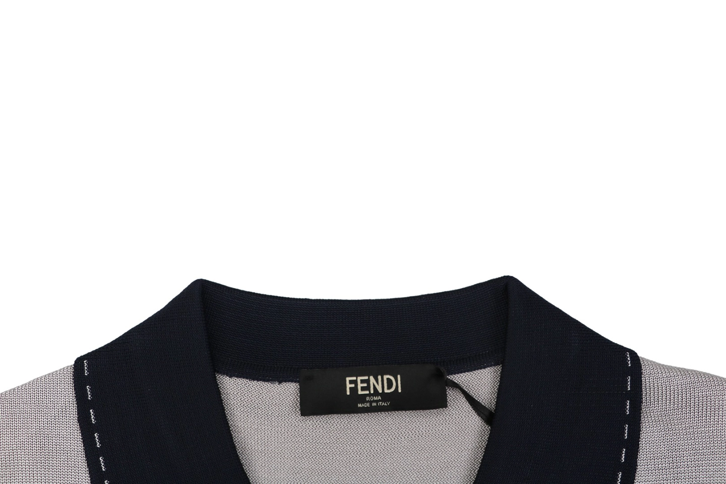 Fendi Contrast Placket Knitted T-Shirt Collar