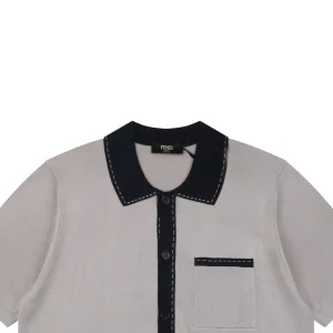 Fendi Contrast Placket Knitted T-Shirt