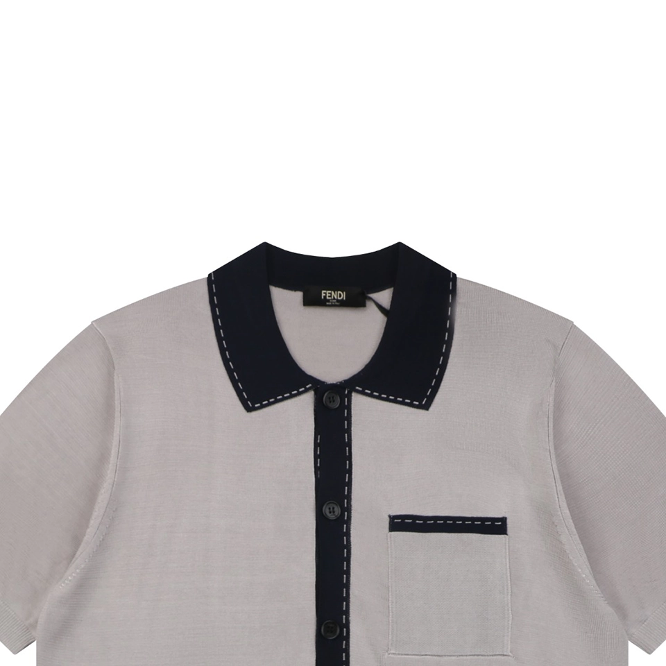 Fendi Contrast Placket Knitted T-Shirt