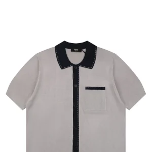 Fendi Contrast Placket Knitted T-Shirt