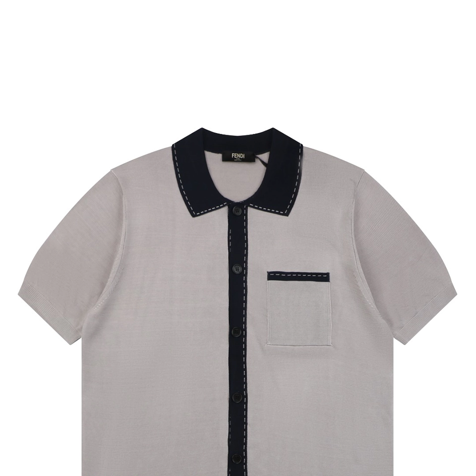 Fendi Contrast Placket Knitted T-Shirt