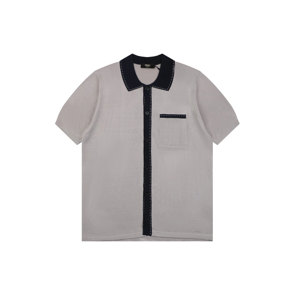 Fendi Contrast Placket Knitted T-Shirt Front view