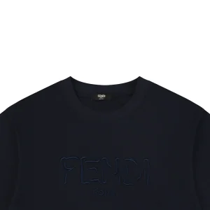 Fendi FD Cutwork Embroidered Logo T-Shirt Black