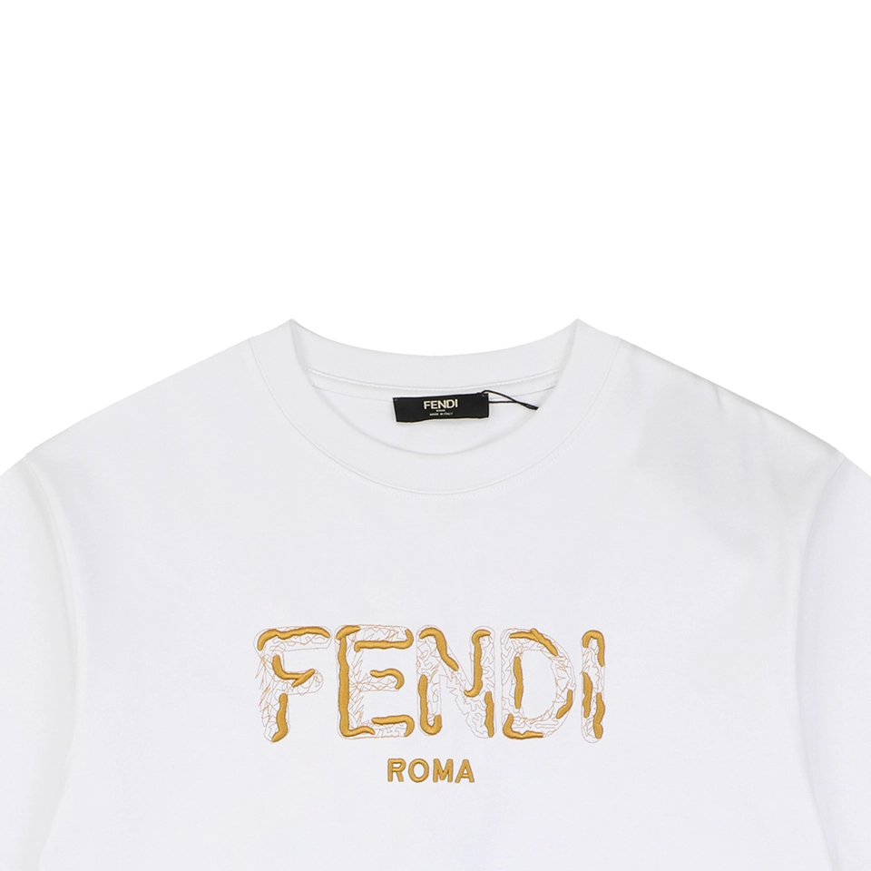 Fendi FD Cutwork Embroidered Logo T-Shirt White