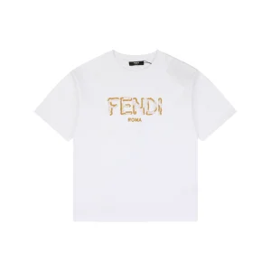 Fendi FD Cutwork Embroidered Logo T-Shirt White Front view