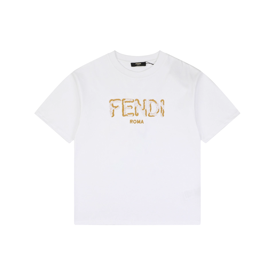 Fendi FD Cutwork Embroidered Logo T-Shirt White Front view