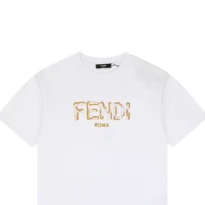 Fendi FD Cutwork Embroidered Logo T-Shirt White