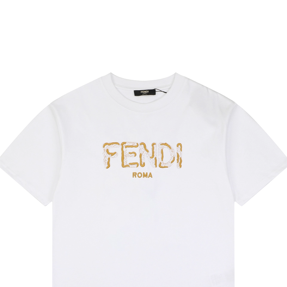 Fendi FD Cutwork Embroidered Logo T-Shirt White