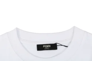 Fendi FD Cutwork Embroidered Logo T-Shirt White Collar
