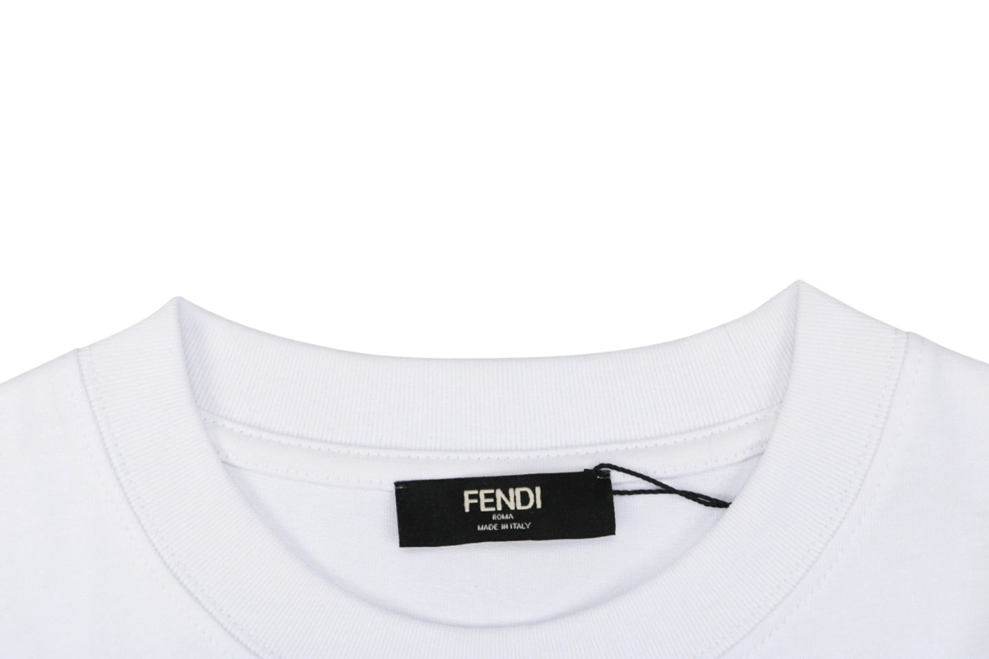 Fendi FD Cutwork Embroidered Logo T-Shirt White Collar