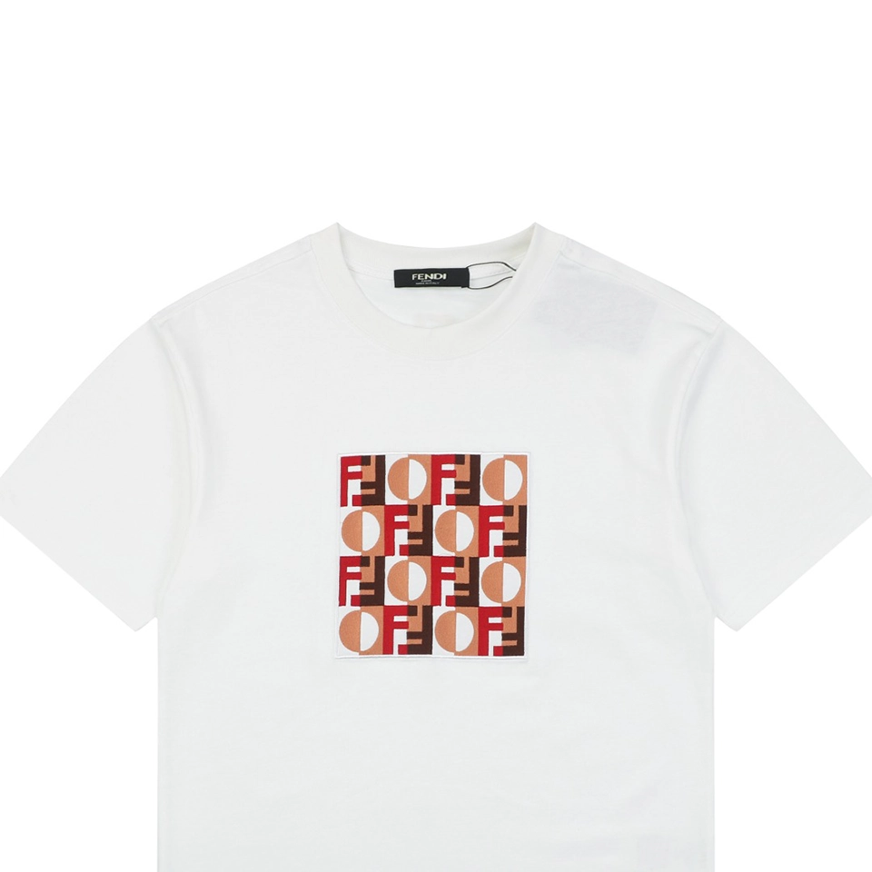 Fendi FF Matrix Embroidered T-Shirt White